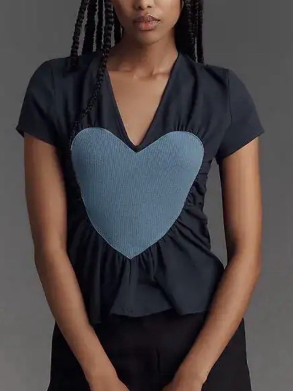 Maeve Heart Embellished V-Neck Tee